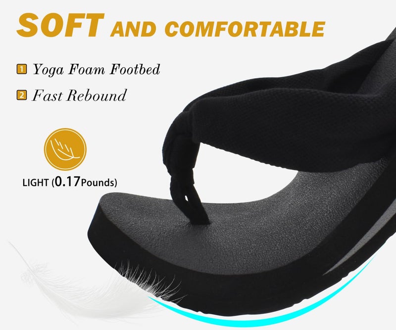 KuaiLu Flip Flops Women Arch Support Yoga Mat Comfortable Summer Beach Walking Thong Cushion Sandals Slip on Pool Outfits Travel Essentials Orthotic Slides Indoor Outdoor Slippers Shoes Black Size 8 - Image 3